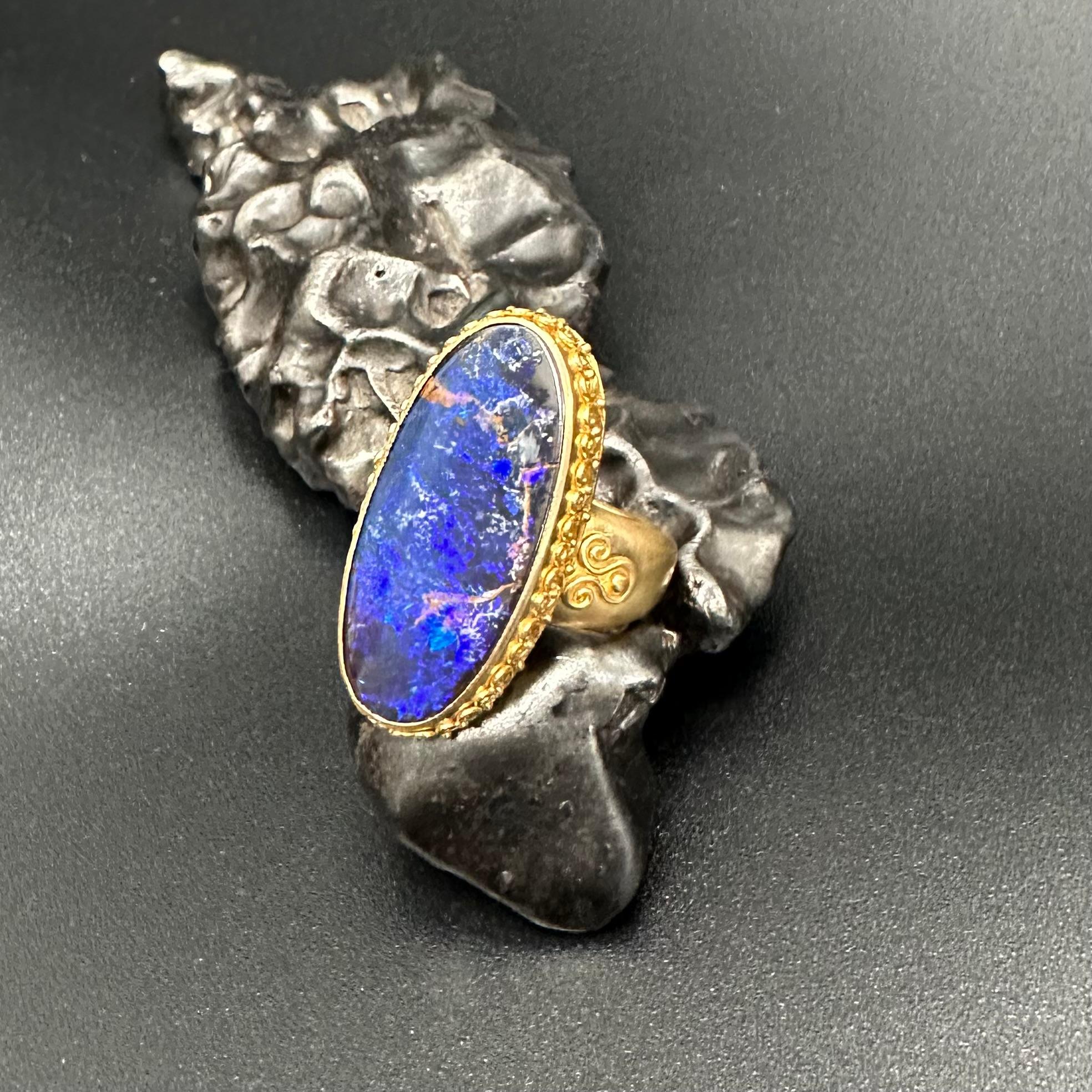 Steven Battelle 11.3 Carats Boulder Opal 18K Gold Ring For Sale 5