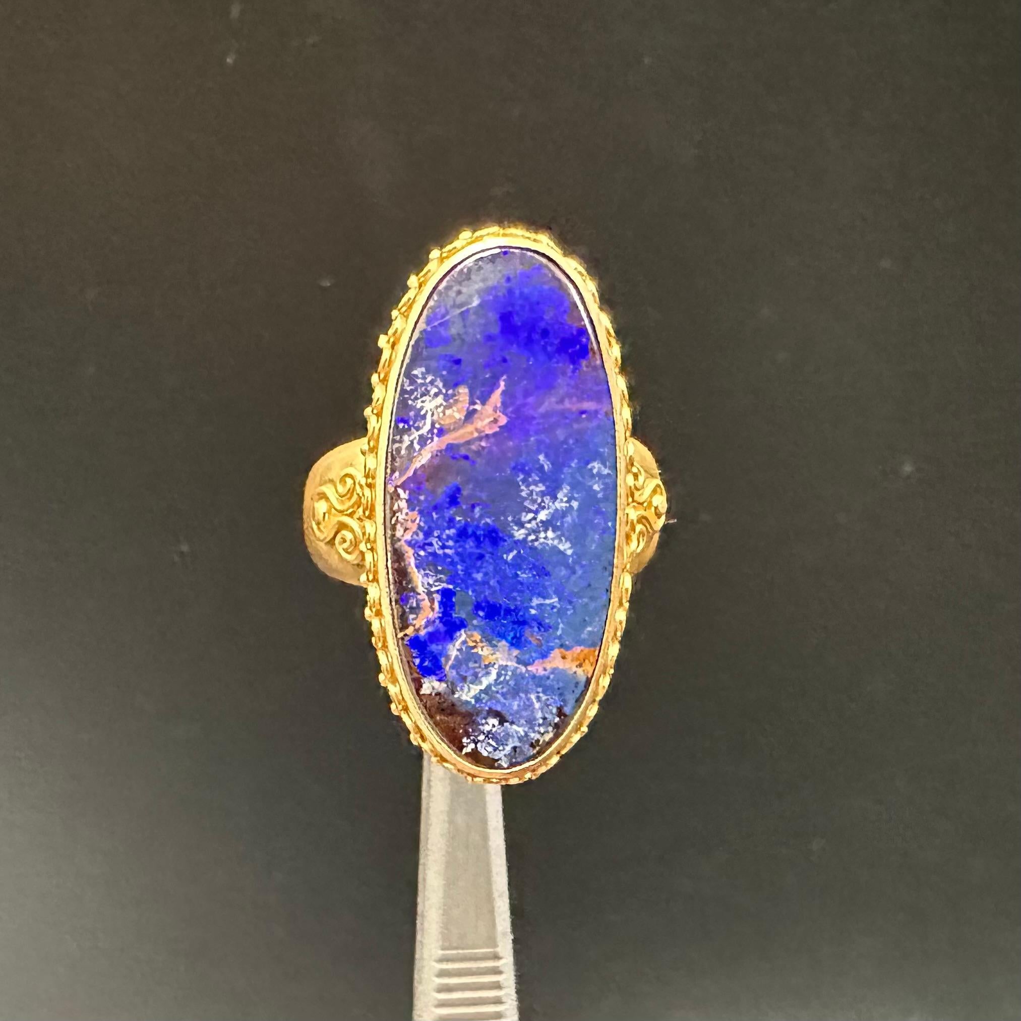 Steven Battelle 11.3 Carats Boulder Opal 18K Gold Ring For Sale 7