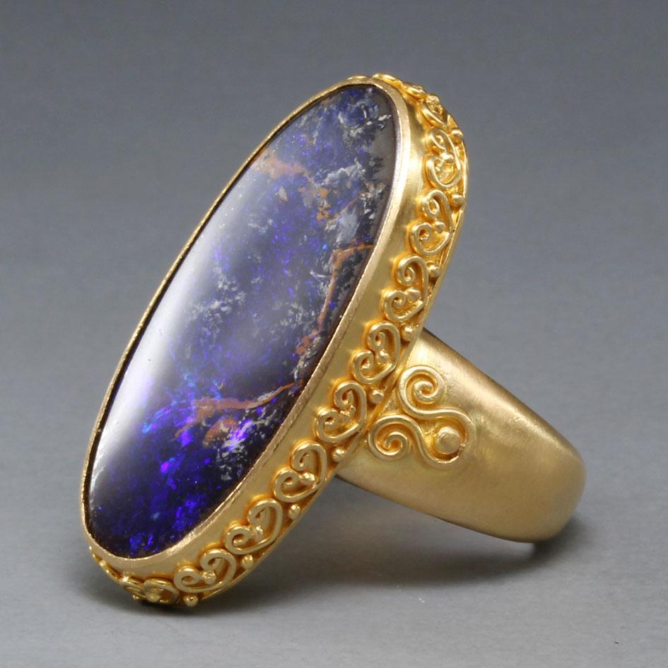 Contemporary Steven Battelle 11.3 Carats Boulder Opal 18K Gold Ring For Sale