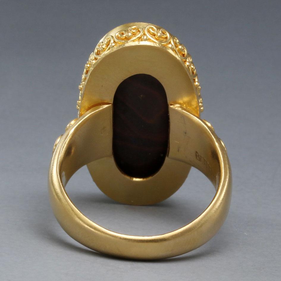 Oval Cut Steven Battelle 11.3 Carats Boulder Opal 18K Gold Ring For Sale
