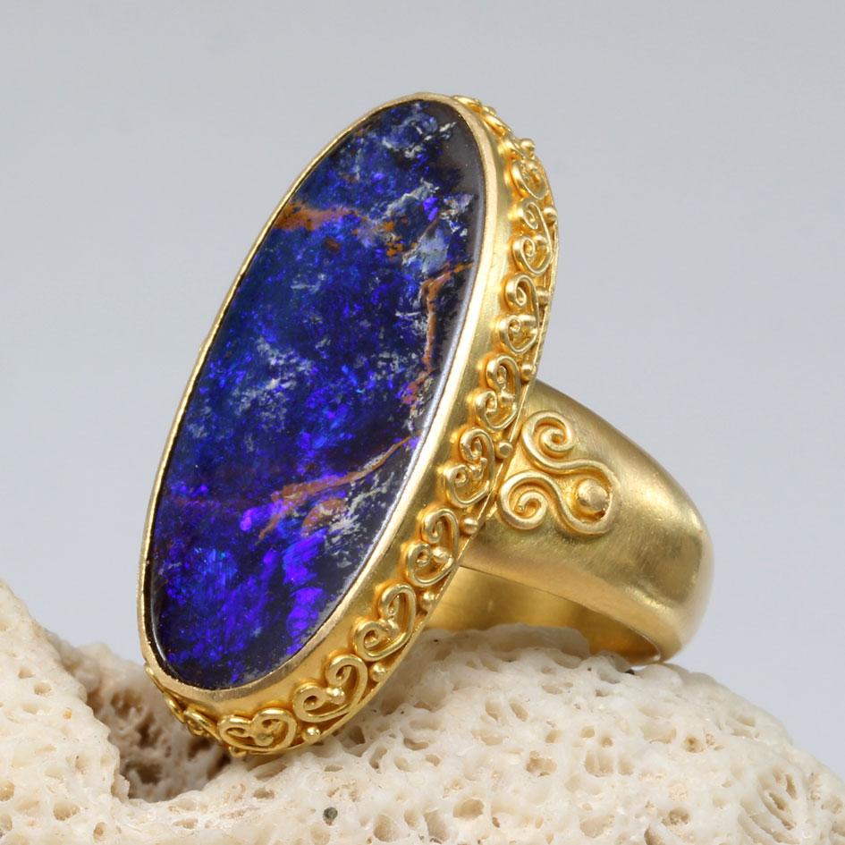 Steven Battelle 11.3 Carats Boulder Opal 18K Gold Ring In New Condition For Sale In Soquel, CA