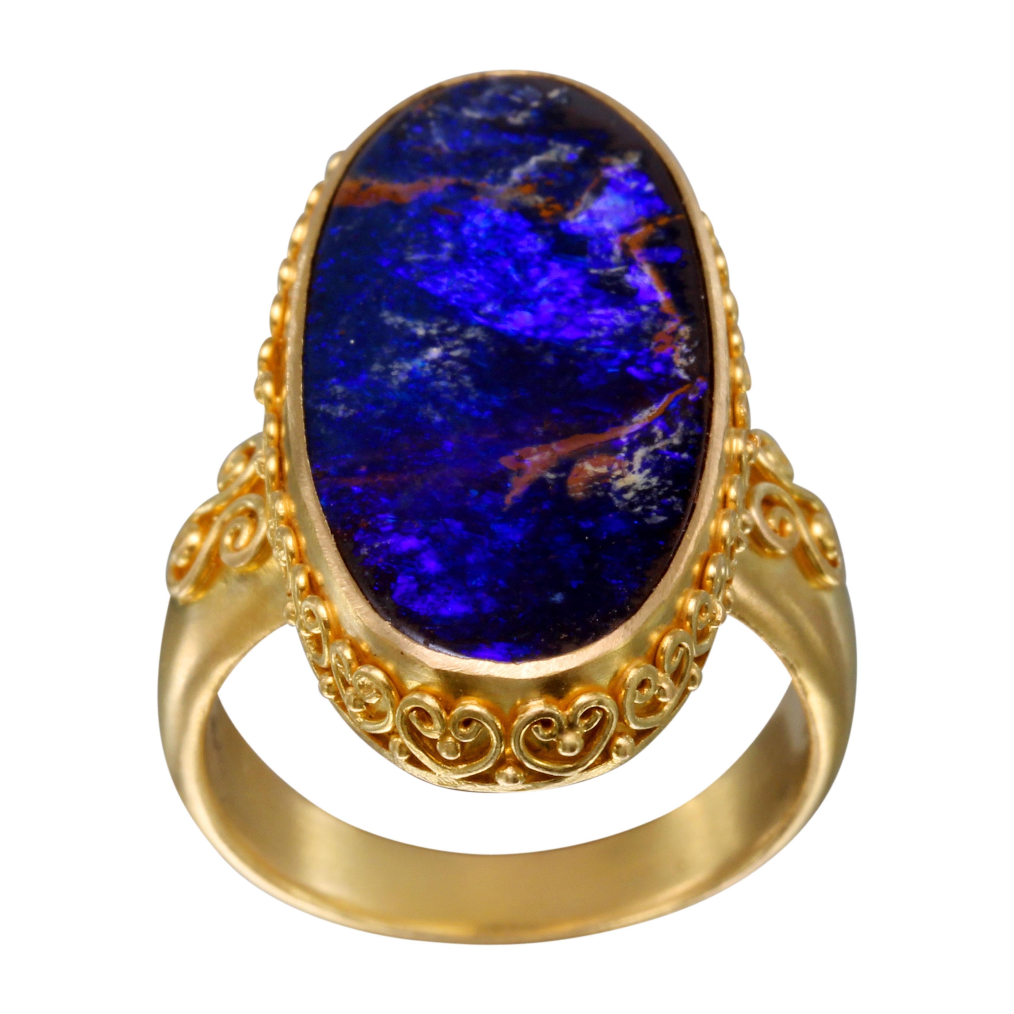 Women's or Men's Steven Battelle 11.3 Carats Boulder Opal 18K Gold Ring For Sale