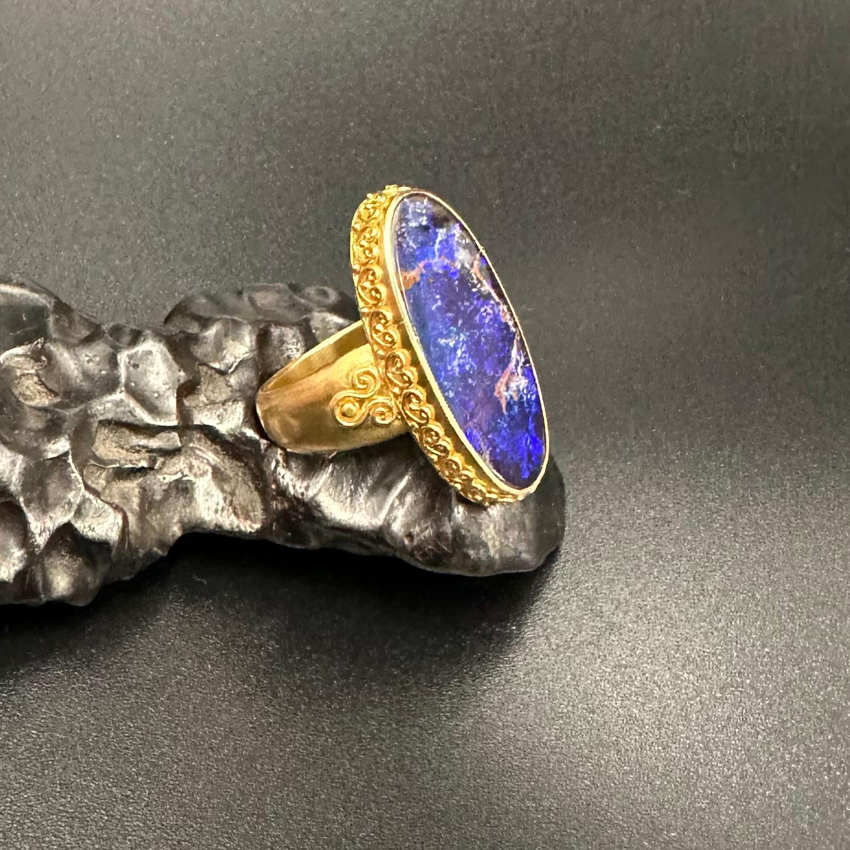 Steven Battelle 11.3 Carats Boulder Opal 18K Gold Ring For Sale 2