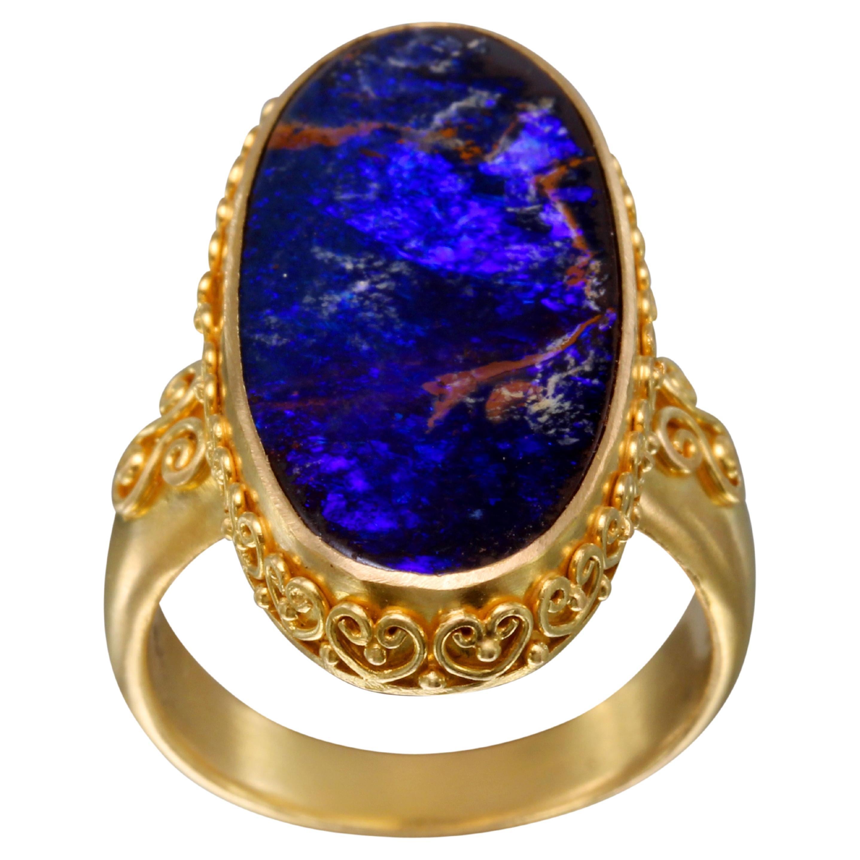 Steven Battelle 11.3 Carats Boulder Opal 18K Gold Ring For Sale