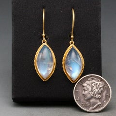 Steven Battelle 11.3 Carats Rainbow Moonstone 18K Gold Wire Earrings