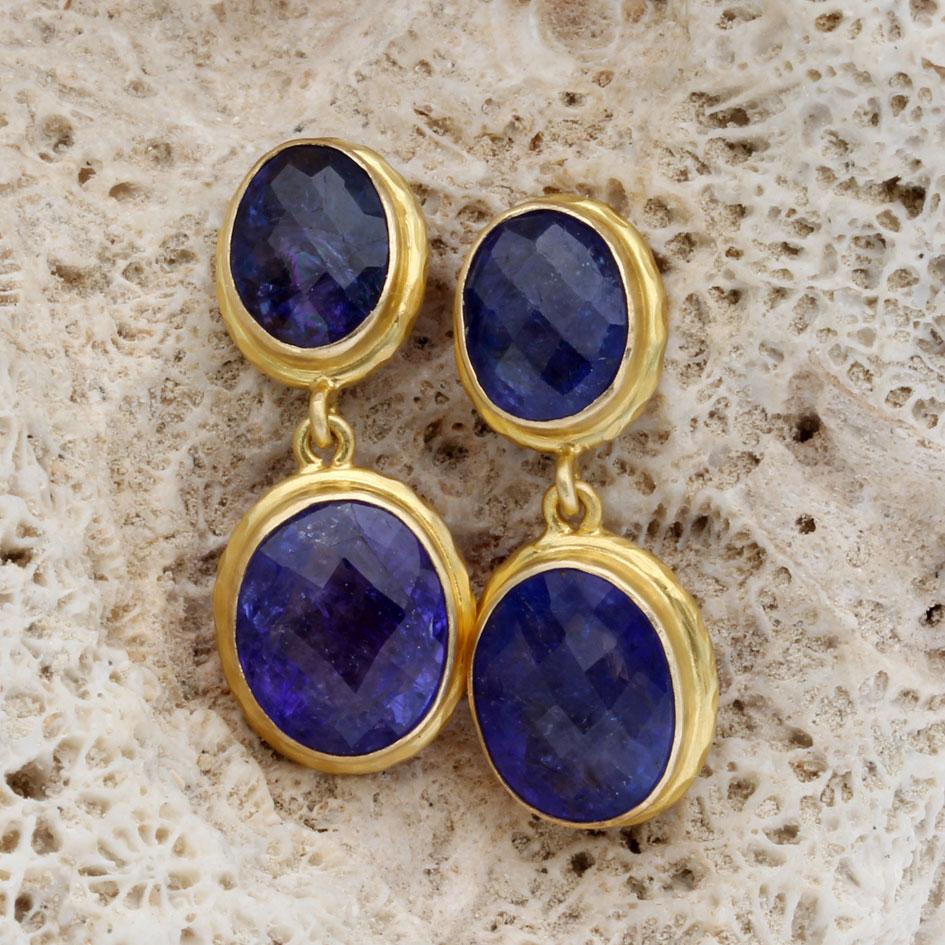 Steven Battelle - Boucles d'oreilles en or 18 carats Tanzanite 11,4 carats Unisexe en vente