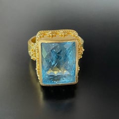 Steven Battelle 11.5 Carats Rectangular Aquamarine Handmade 22K Gold Ring