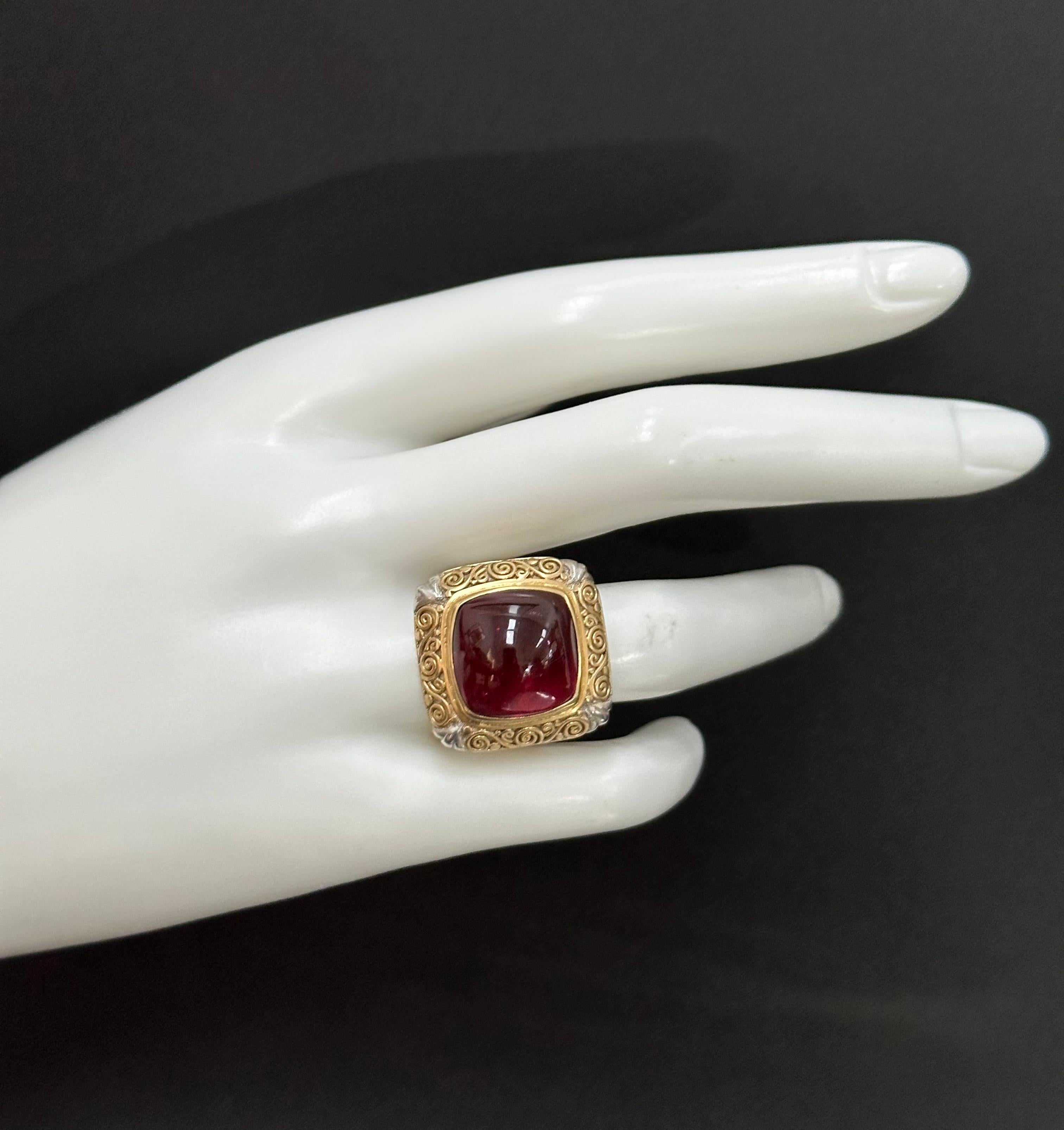Steven Battelle 11.7 Carats Cabochon Pink Tourmaline Sterling 18K Gold Ring For Sale 6