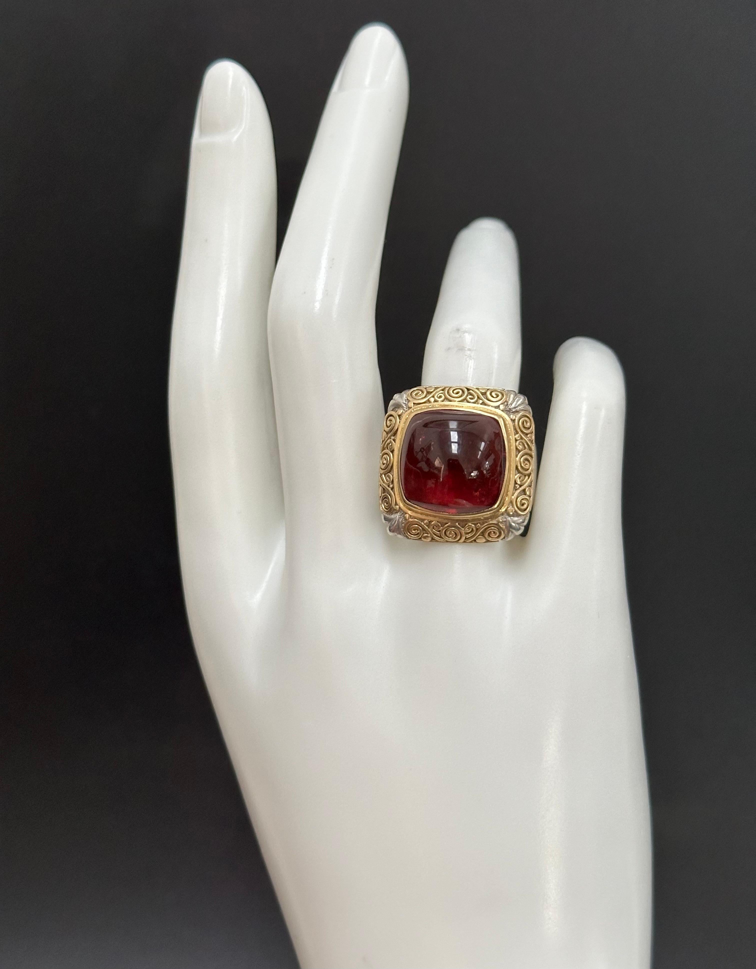 Steven Battelle 11.7 Carats Cabochon Pink Tourmaline Sterling 18K Gold Ring For Sale 7