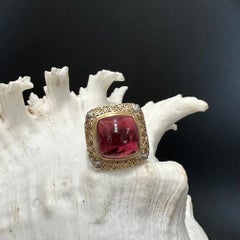 Steven Battelle 11.7 Carats Cabochon Pink Tourmaline Sterling 18K Gold Ring