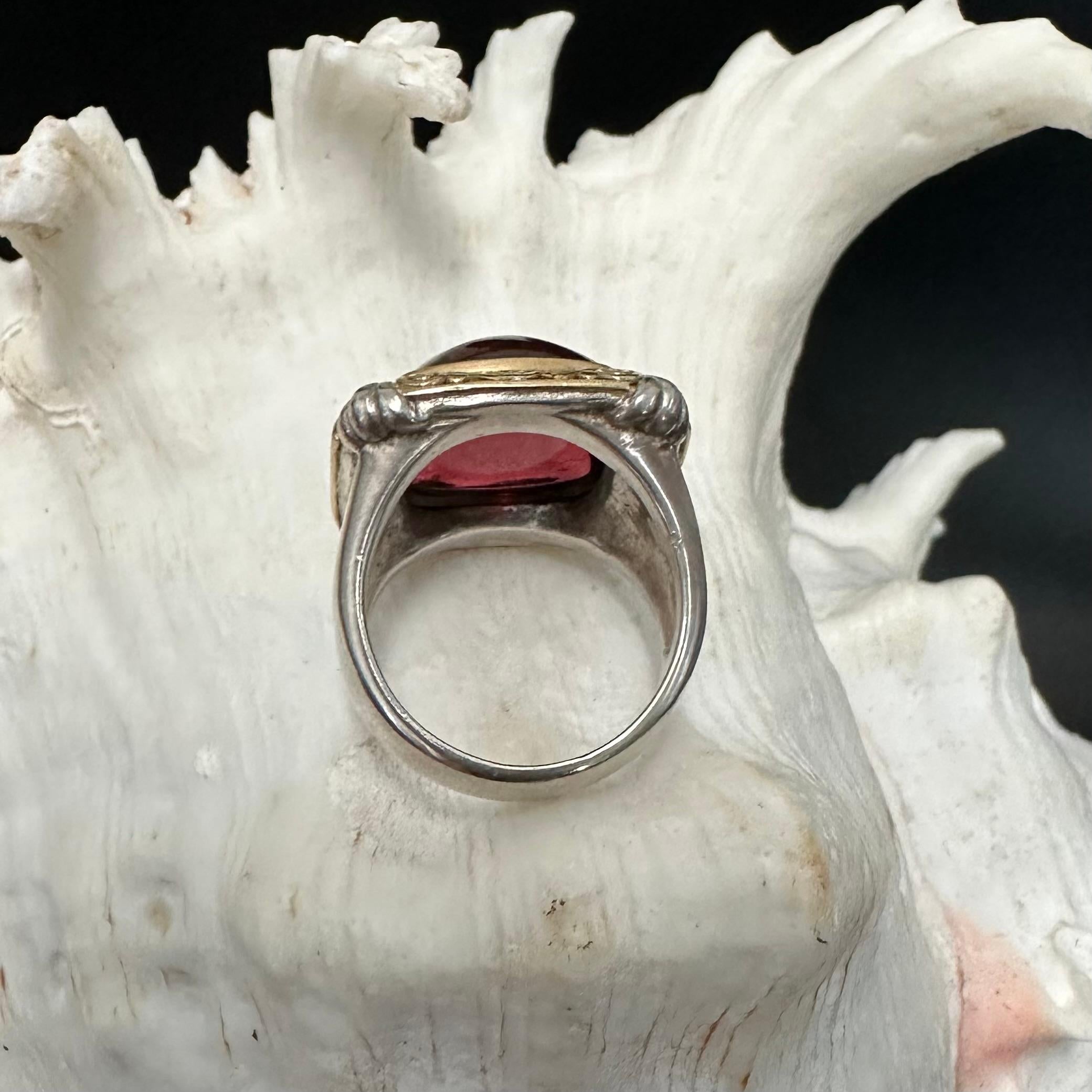 Steven Battelle 11.7 Carats Cabochon Pink Tourmaline Sterling 18K Gold Ring In New Condition For Sale In Soquel, CA
