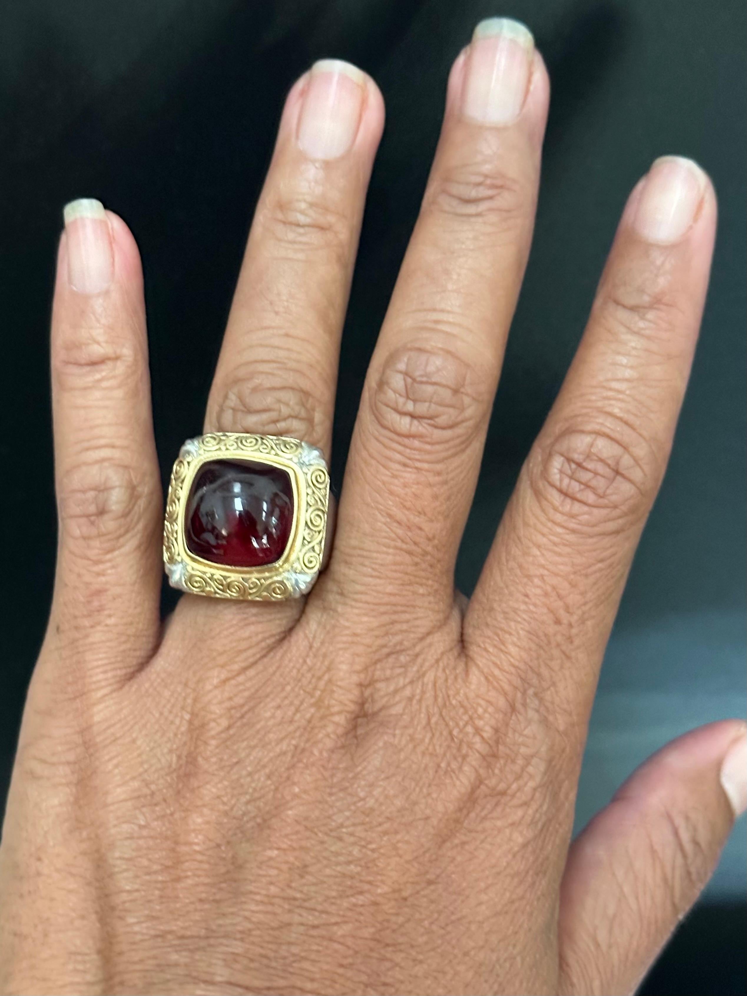 Steven Battelle 11.7 Carats Cabochon Pink Tourmaline Sterling 18K Gold Ring For Sale 4