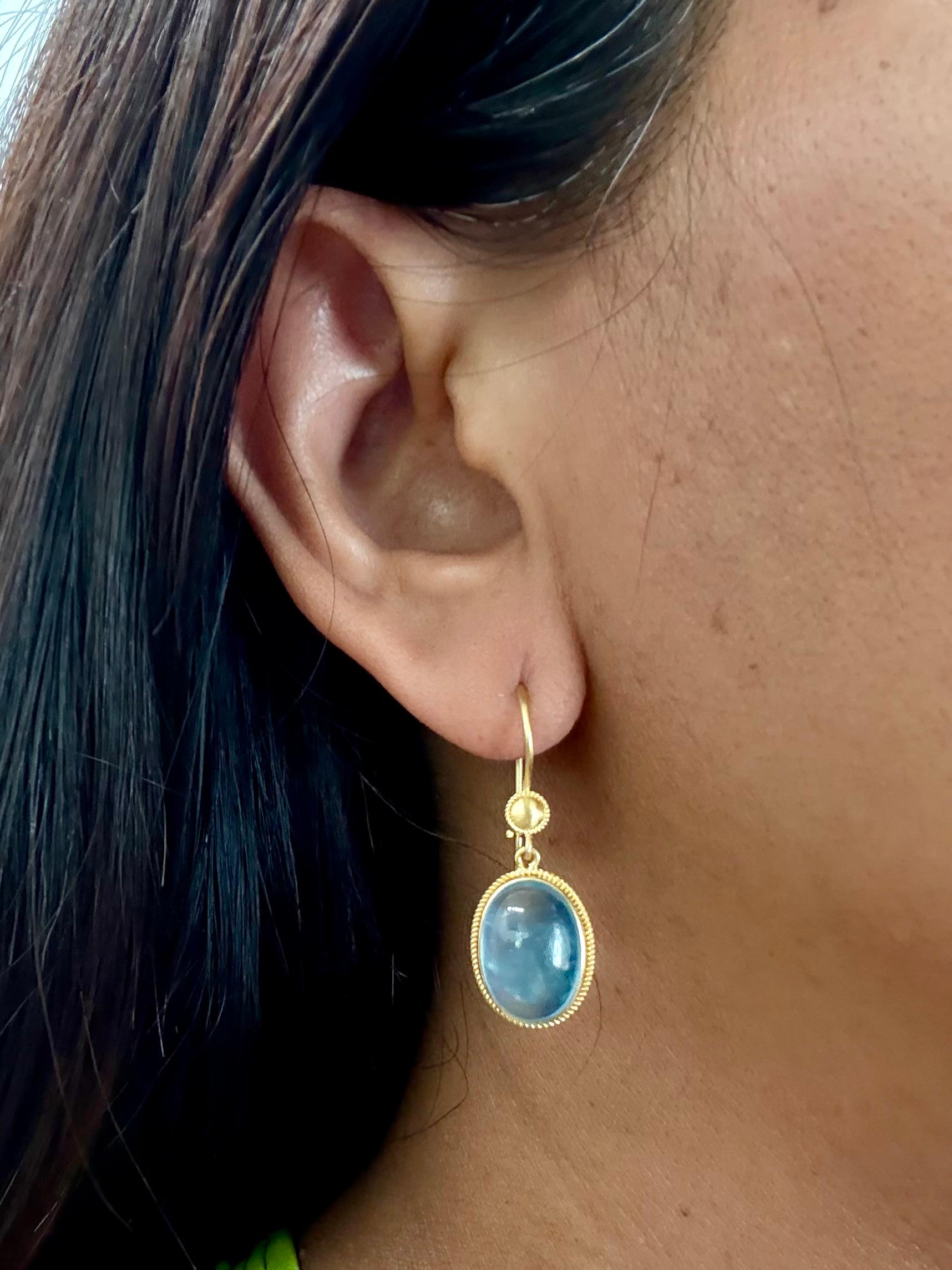 Steven Battelle 11.8 Carats Cabochon Aquamarine 18K Gold Earrings in vendita 2