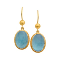 Steven Battelle 11.8 Carats Cabochon Aquamarine 18K Gold Earrings