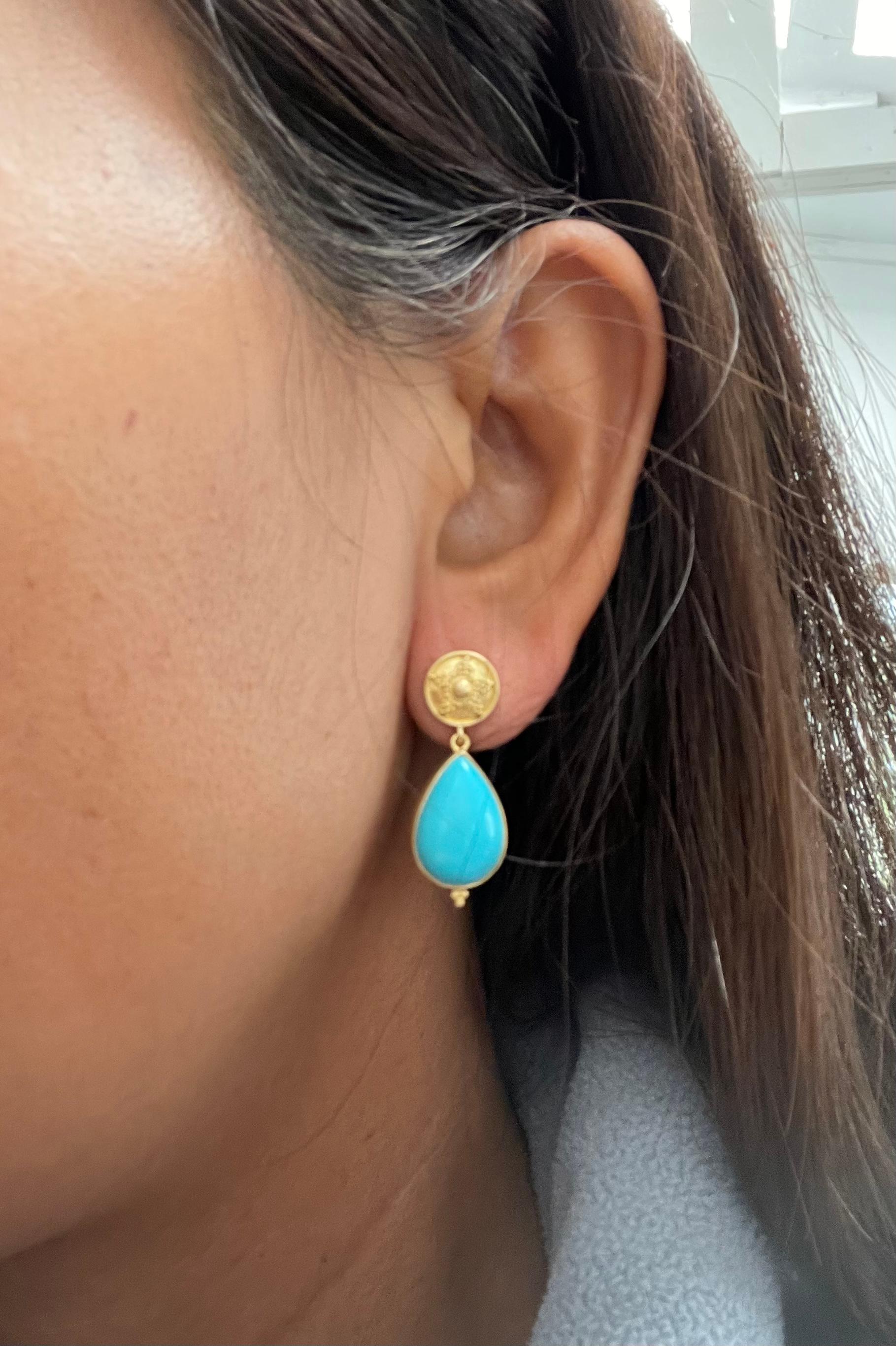 Steven Battelle 11.9 Carats Sleeping Beauty Turquoise 18K Gold Post Earrings 4