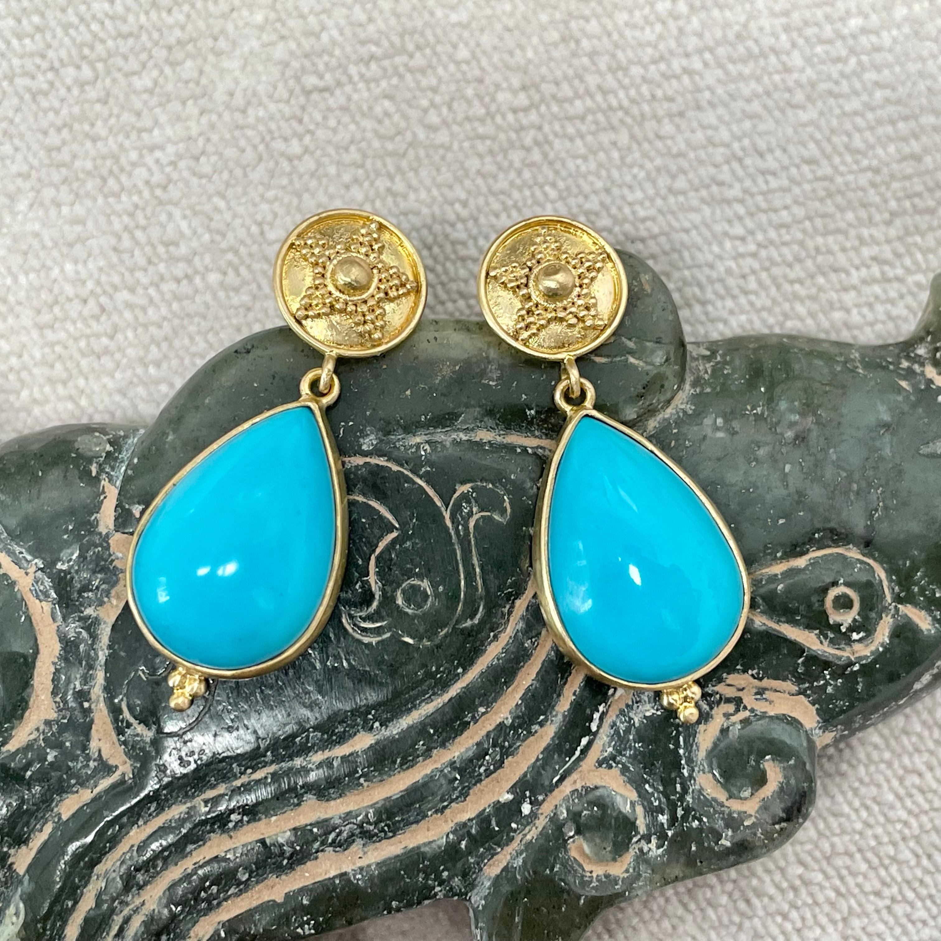 Steven Battelle 11.9 Carats Sleeping Beauty Turquoise 18K Gold Post Earrings 5