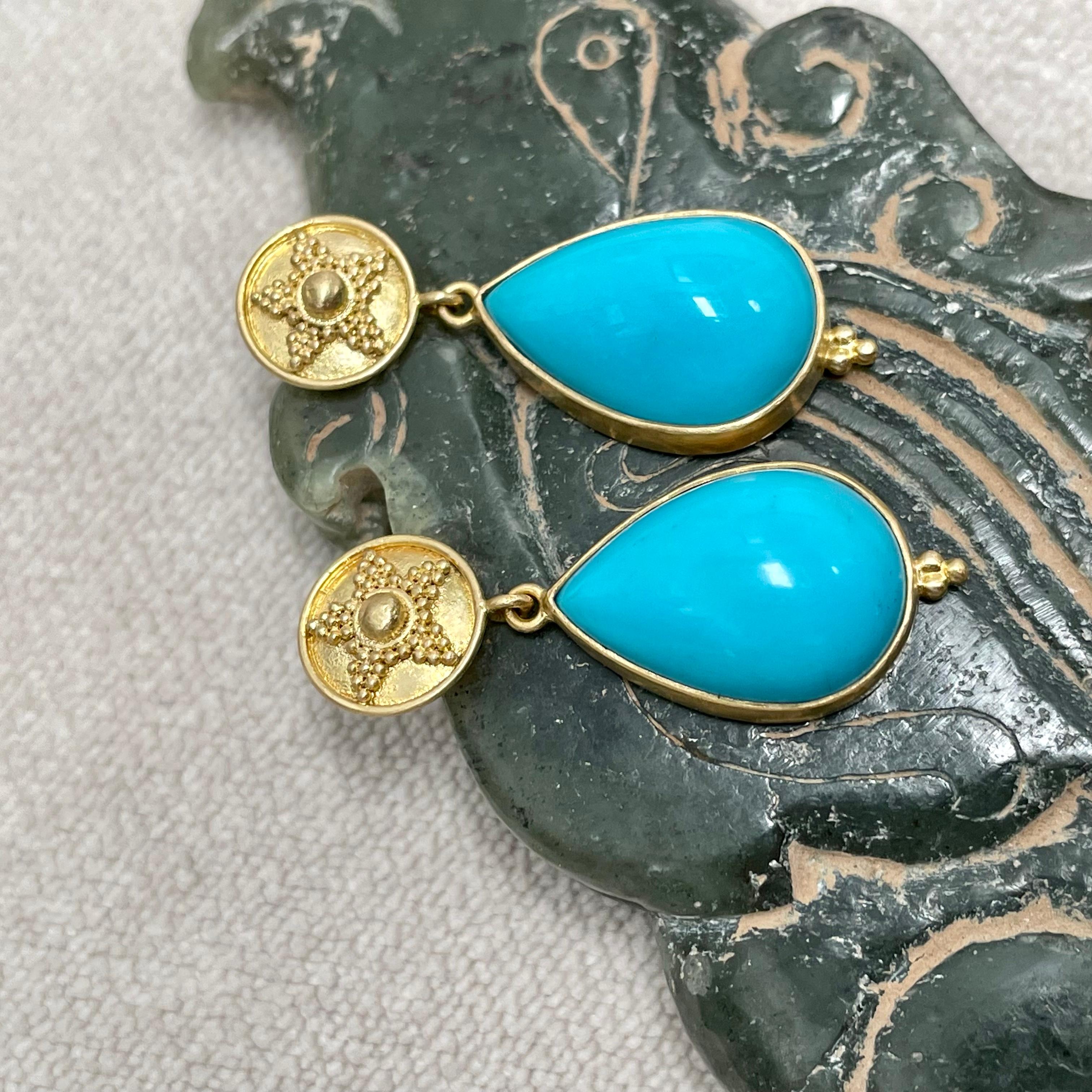 Steven Battelle 11.9 Carats Sleeping Beauty Turquoise 18K Gold Post Earrings 6