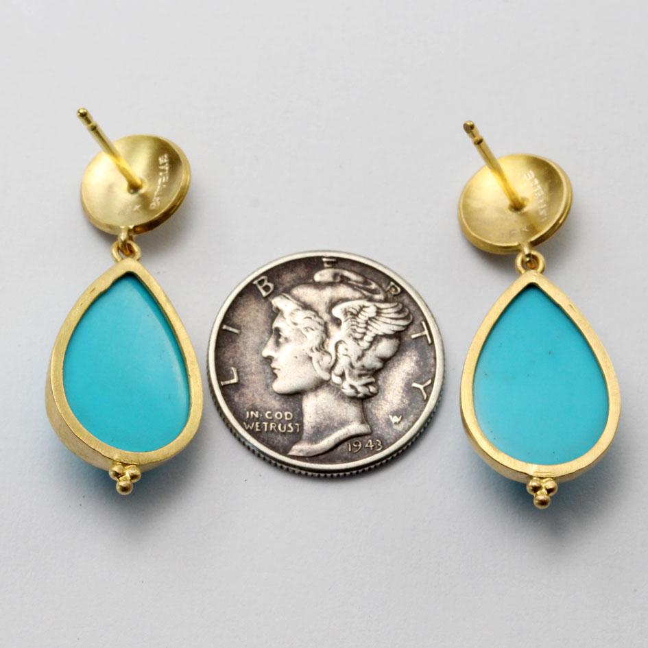 Steven Battelle 11.9 Carats Sleeping Beauty Turquoise 18K Gold Post Earrings In New Condition In Soquel, CA