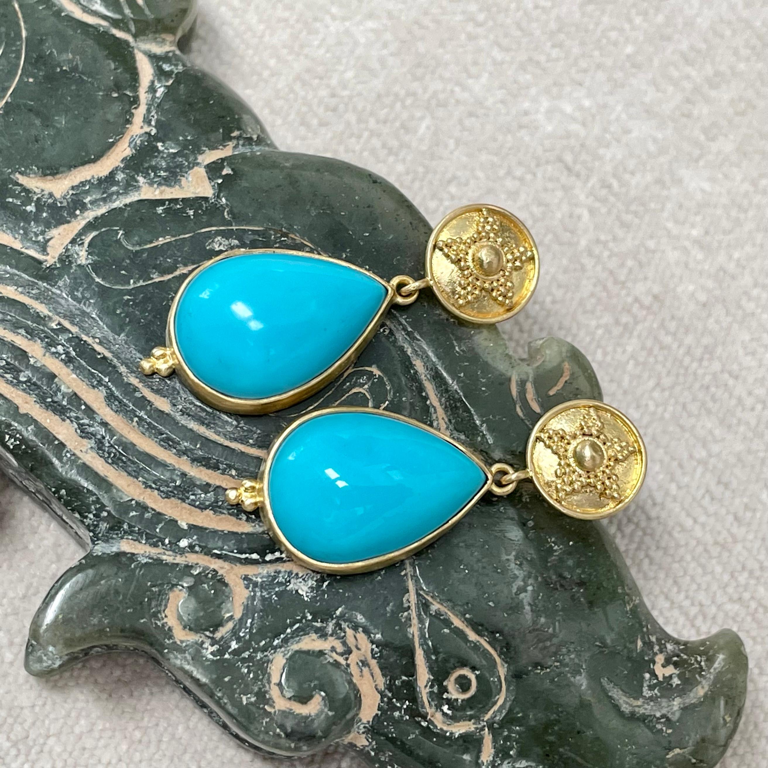 Steven Battelle 11.9 Carats Sleeping Beauty Turquoise 18K Gold Post Earrings 1