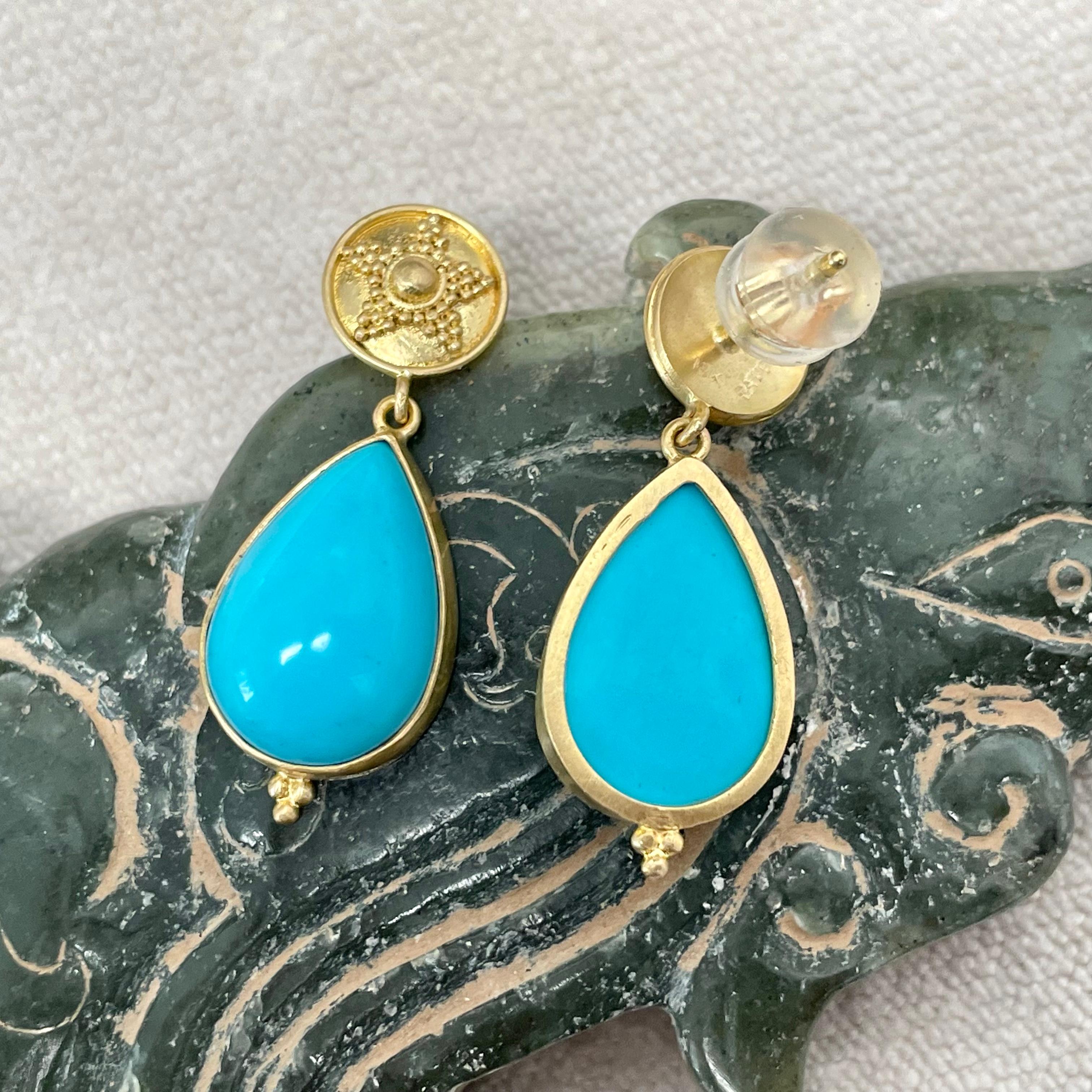 Steven Battelle 11.9 Carats Sleeping Beauty Turquoise 18K Gold Post Earrings 2