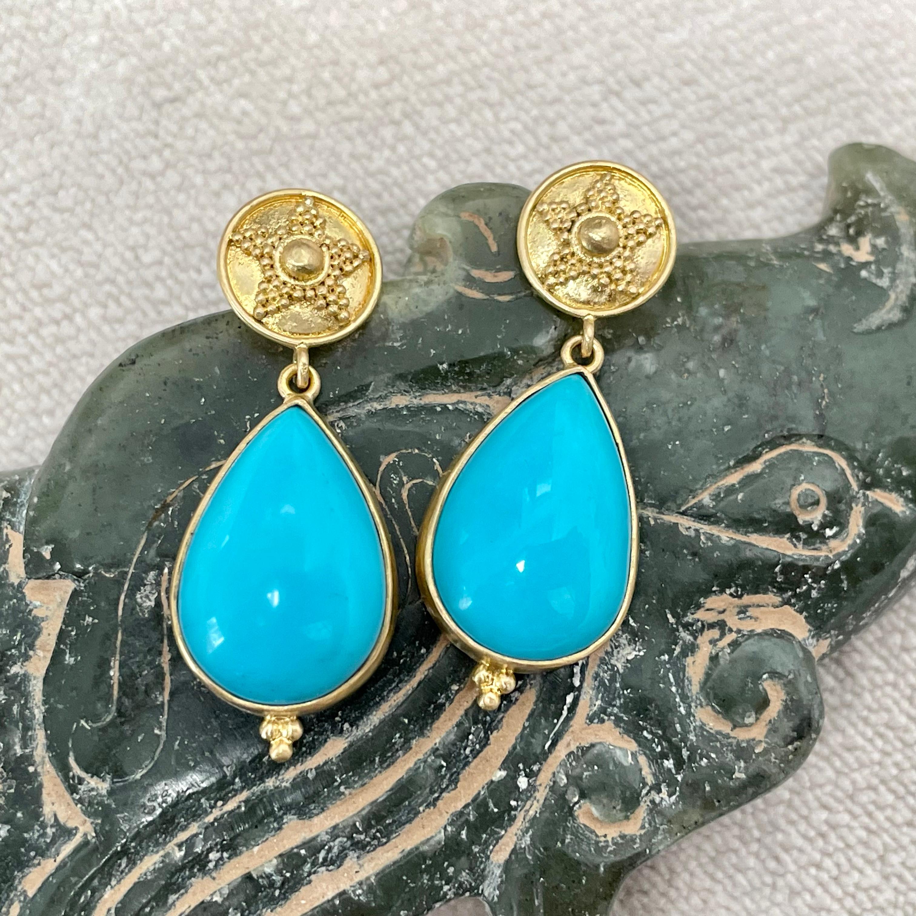 Steven Battelle 11.9 Carats Sleeping Beauty Turquoise 18K Gold Post Earrings 3