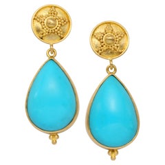 Steven Battelle 11.9 Carats Sleeping Beauty Turquoise 18K Gold Post Earrings