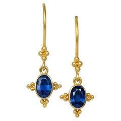 Steven Battelle 1.2 Carats Blue Sapphire 18K Gold Granulated Wire Earrings