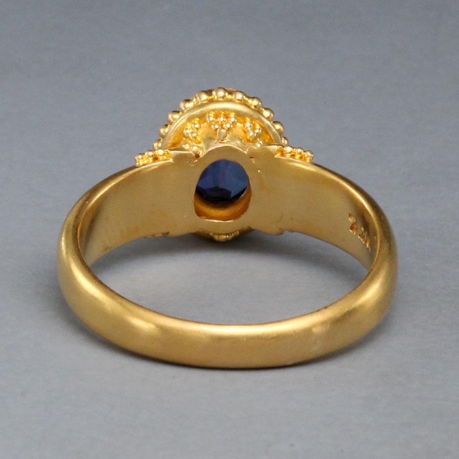 Contemporary Steven Battelle 1.2 Carats Blue Sapphire 22K Gold Ring  For Sale