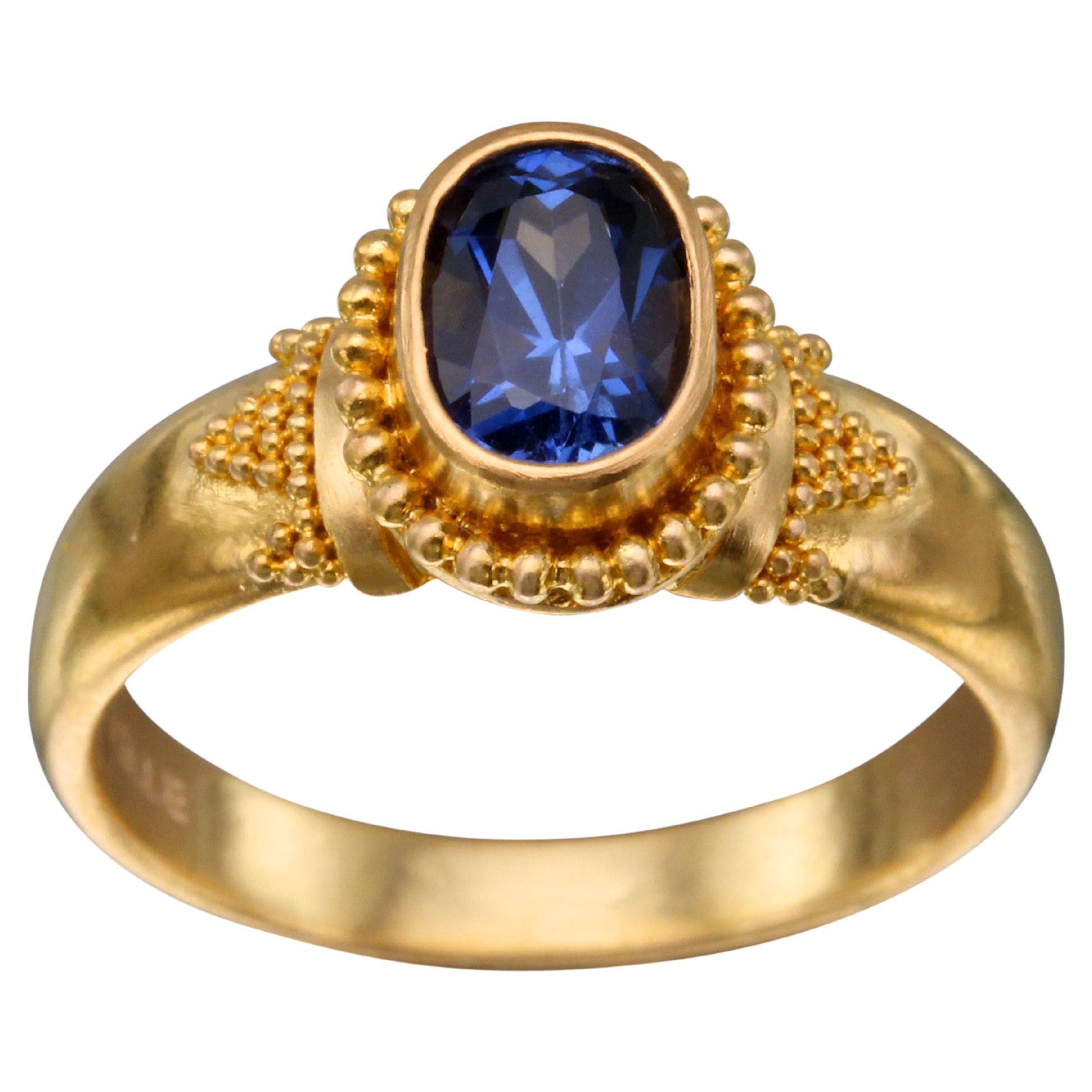Steven Battelle 1.2 Carats Blue Sapphire 22K Gold Ring  For Sale