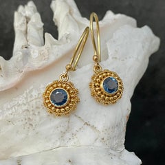 1.2 Carats Blue Sapphire Granulated 22k Gold Earrings