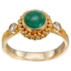 Steven Battelle 1.2 Carats Cabochon Emerald Diamonds 18K Gold Ring