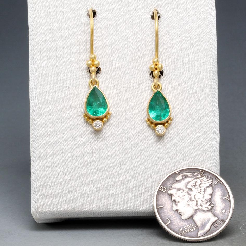 Steven Battelle 1.2 Carats Emerald Diamond 18k Gold Wire Earrings For Sale 1