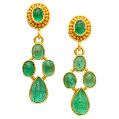 Steven Battelle 1.2 Carats Multi-Cabochon Emeralds 22 Gold Post Earrings
