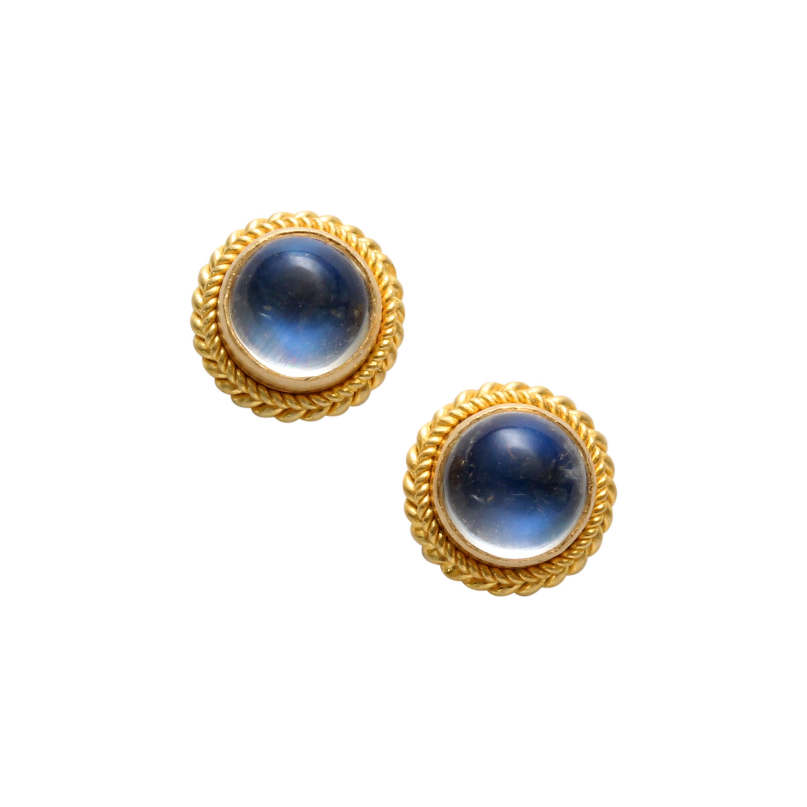 da uomo o donna Steven Battelle Orecchini con pietra di luna arcobaleno da 1,2 carati in oro 18 carati in vendita