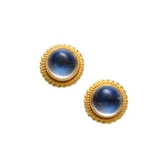 Steven Battelle 1.2 Carats Rainbow Moonstone 18K Gold Post Earrings