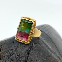 Steven Battelle 12.0 Carats Watermelon Tourmaline 18K Gold Ring