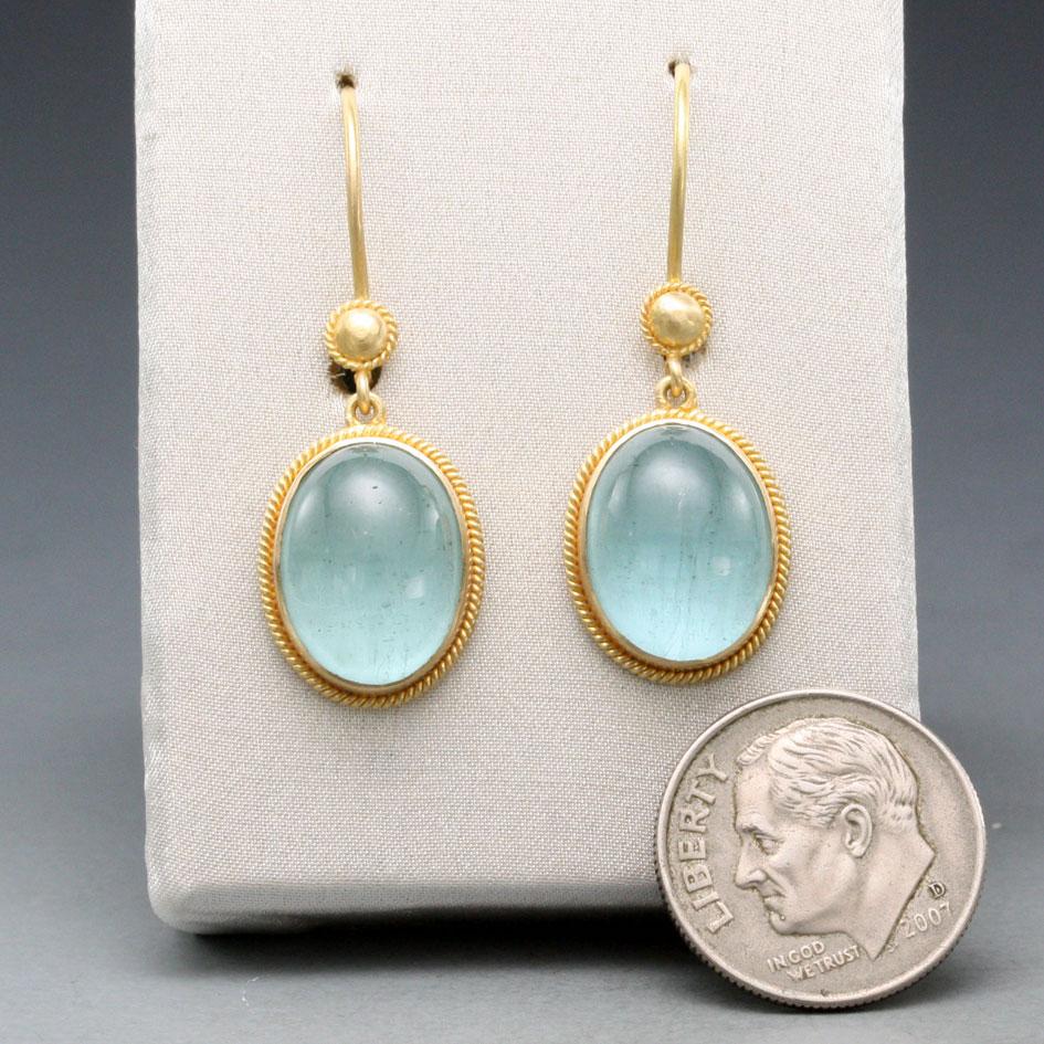 18k yellow gold csarite oval cabochon dangle earrings