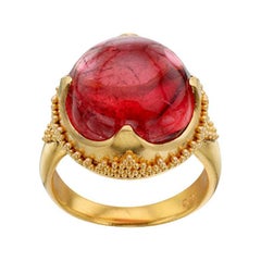 Steven Battelle 12.4 Carat Cabochon Pink Tourmaline 22K Granulated Gold Ring