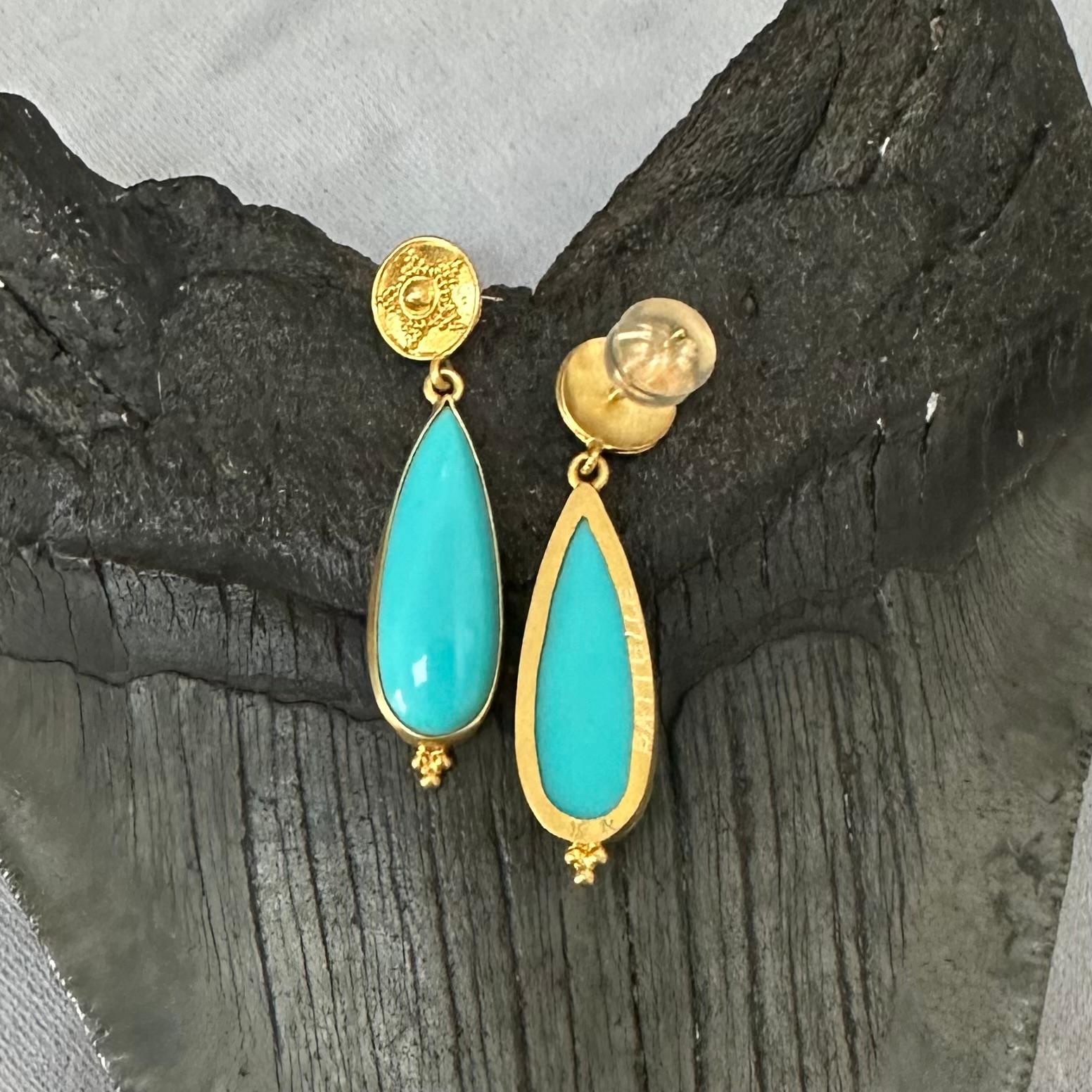 Steven Battelle 12.4 Carats Sleeping Beauty Turquoise 18K Gold Post Earrings For Sale 1
