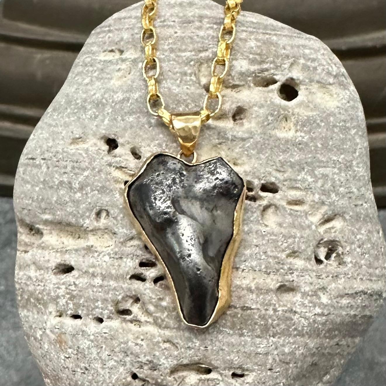 Steven Battelle 12.4 Gram Meteorite Semi-Heart Shaped 18K Gold Pendant 2