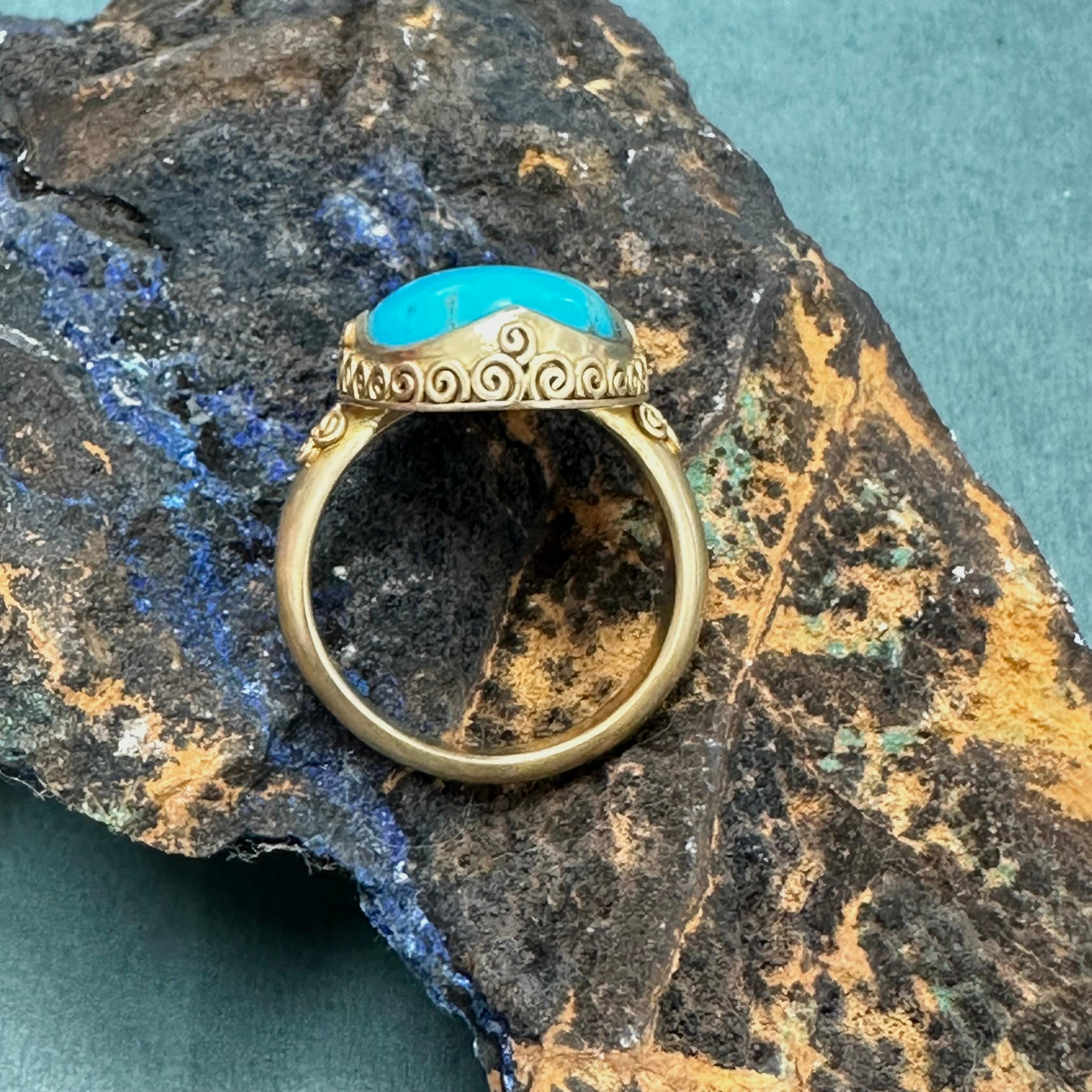 Steven Battelle 12.6 Carats Sleeping Beauty Turquoise 18K Gold Ring For Sale 4