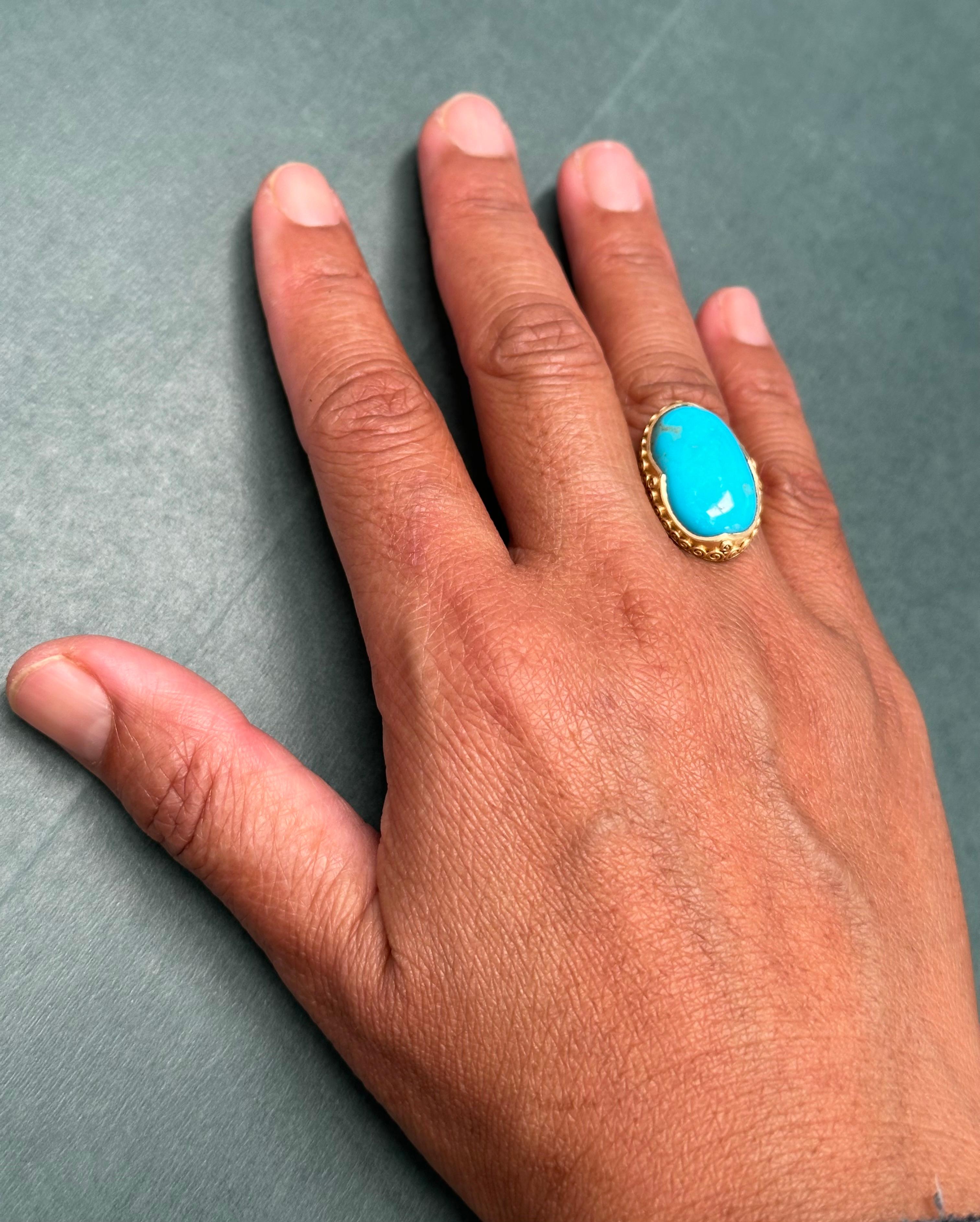 Steven Battelle 12.6 Carats Sleeping Beauty Turquoise 18K Gold Ring For Sale 5