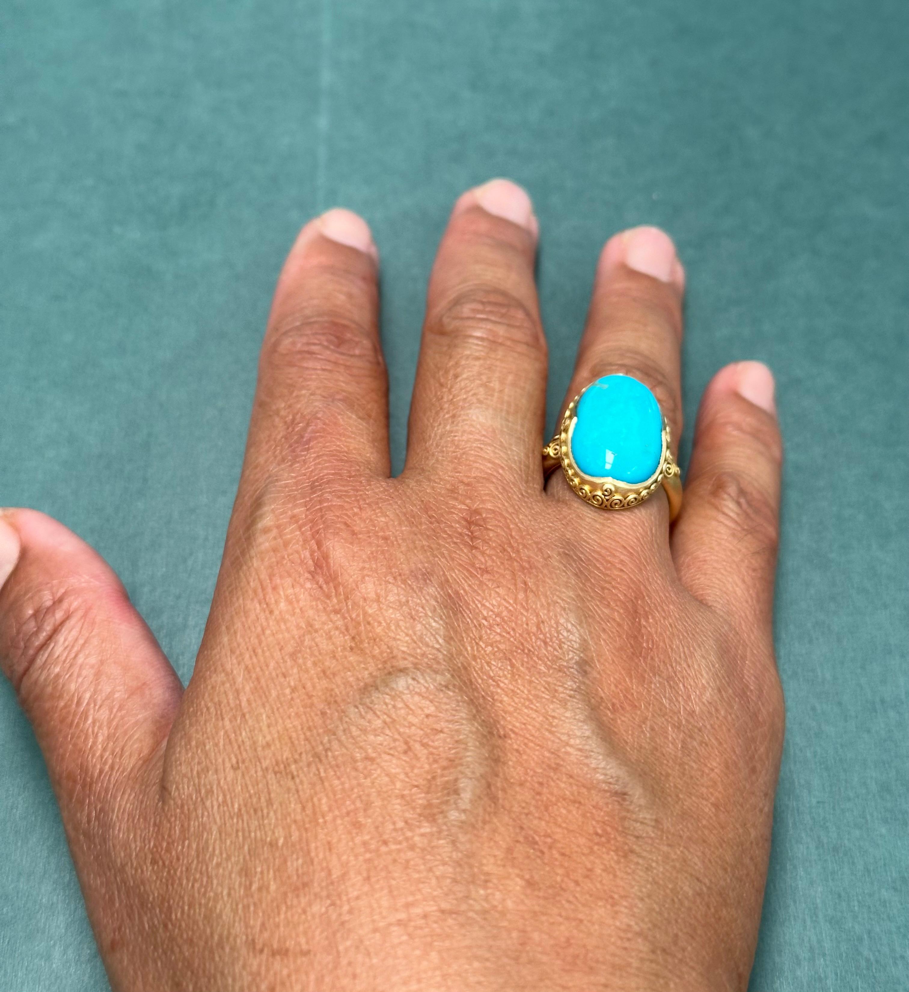 Steven Battelle 12.6 Carats Sleeping Beauty Turquoise 18K Gold Ring For Sale 6