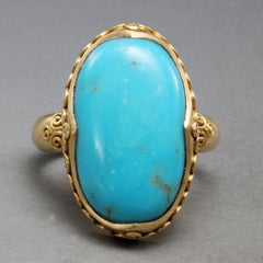 Steven Battelle 12.6 Carats Sleeping Beauty Turquoise 18K Gold Ring