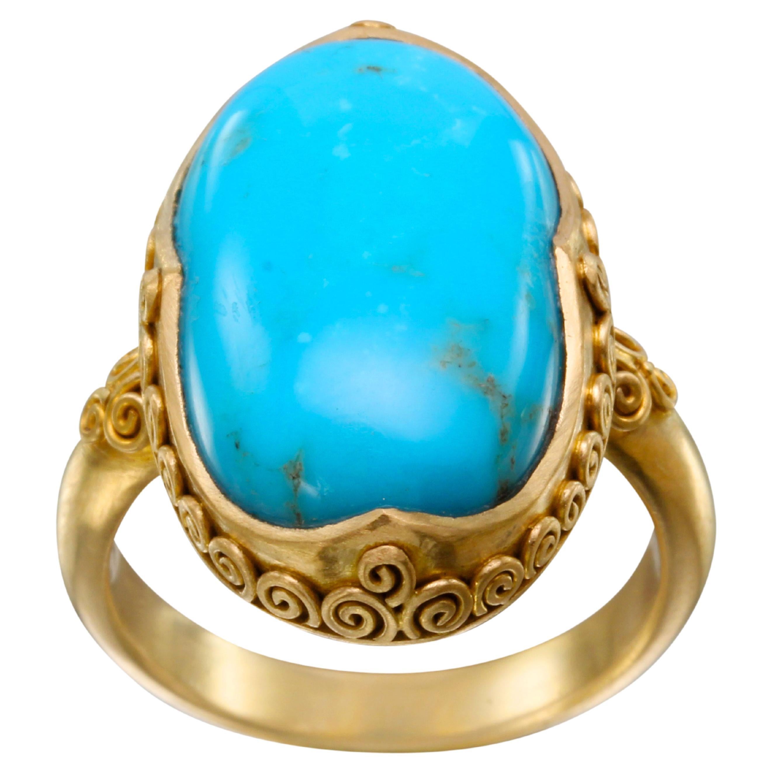 Steven Battelle 12.6 Carats Sleeping Beauty Turquoise 18K Gold Ring For Sale