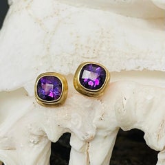 Steven Battelle 1.3 Carats Amethyst 18K Gold Post Earrings