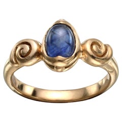 Steven Battelle 1.3 Carats Cabochon Blue Sapphire 18K Gold Ring