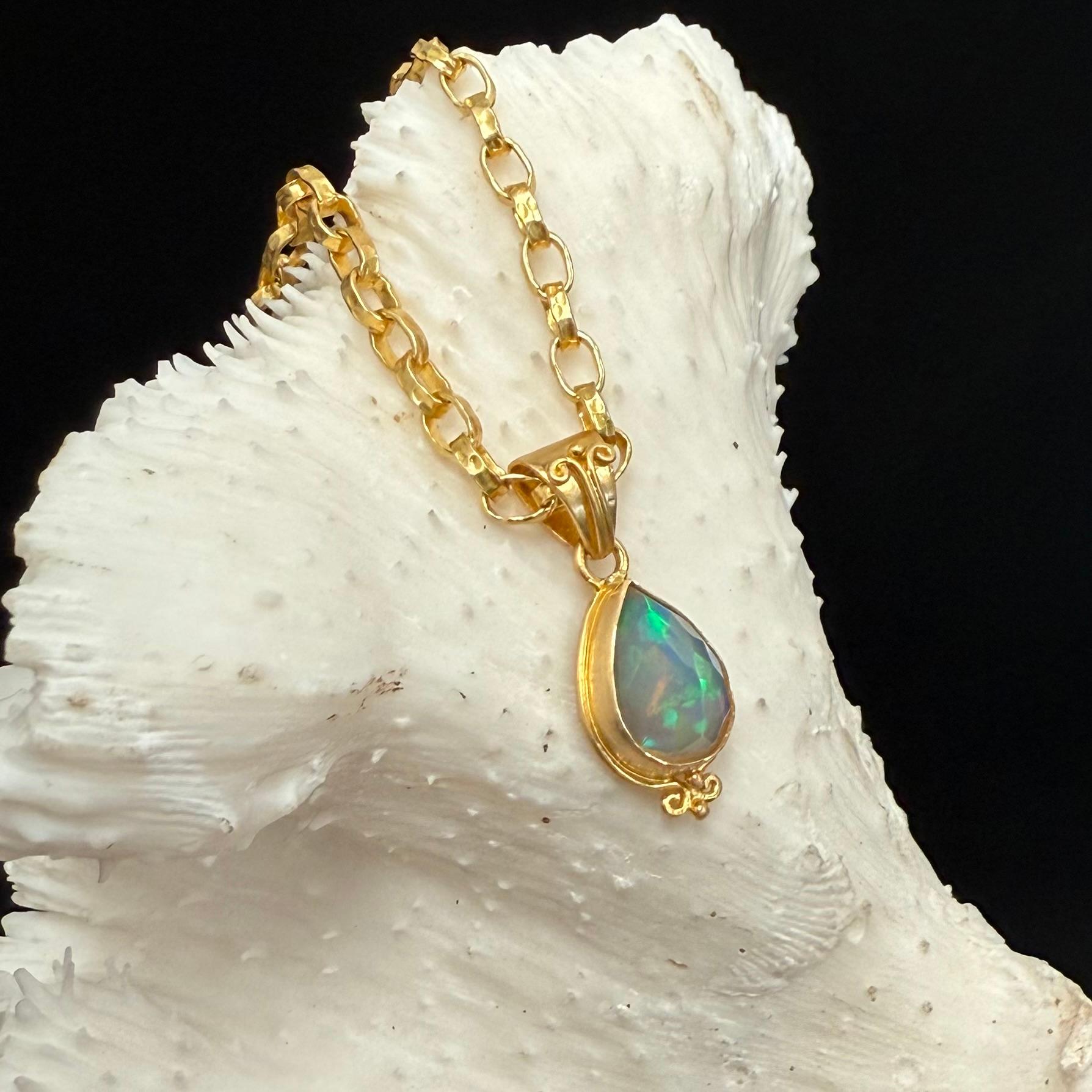 Steven Battelle Pendentif en or 18 carats avec opale éthiopienne de 1,3 carat en vente 5