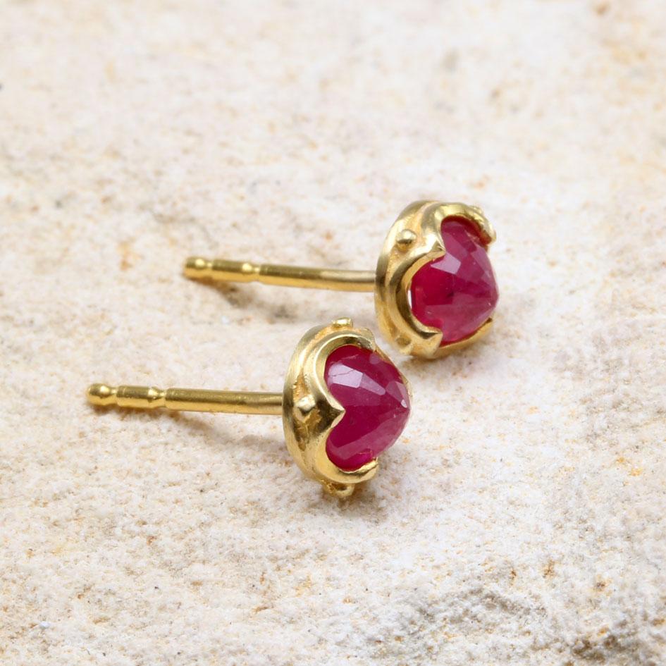 Rose Cut Steven Battelle 1.3 Carats Ruby 18K Gold Post Earring For Sale