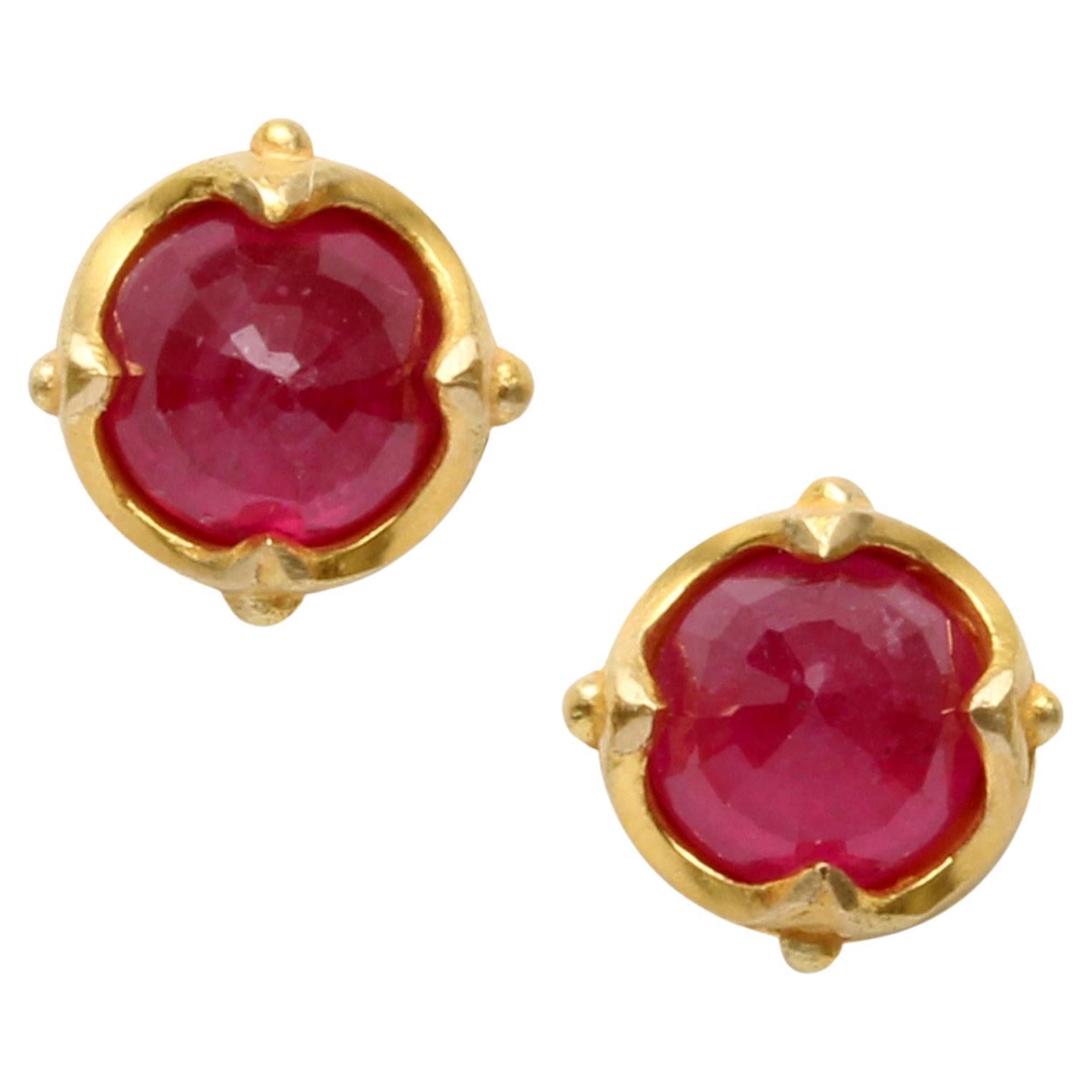 Steven Battelle 1.3 Carats Ruby 18K Gold Post Earring For Sale